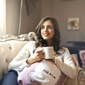 woman in the comfort of her living room