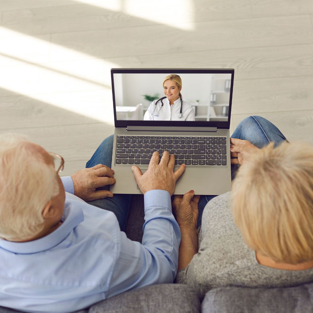 couple meeting with telehealth provider