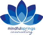 Mindful Springs Counseling logo with layered blue lotus petals and the text 'mindfulsprings' in dark blue and 'counseling' in cursive below.